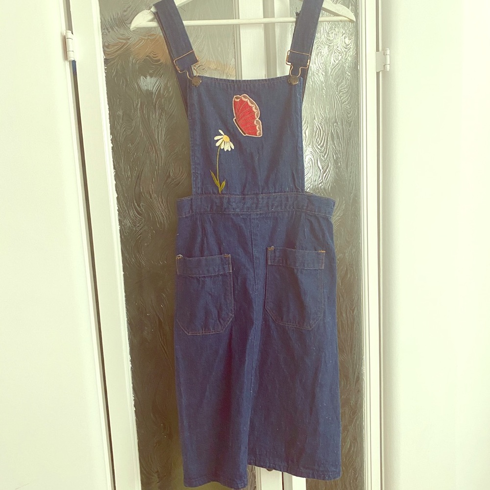 Denim overall dress.